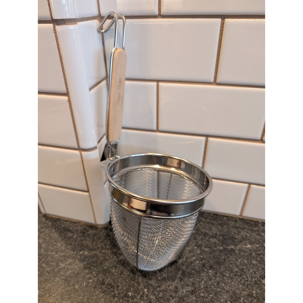 Helen Chen Asian Kitchen Stainless Steel Noodle Strainer Basket Wood Handle